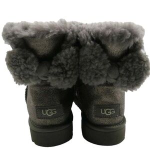 UGG Charcoal Shearling Boots with Pom Poms